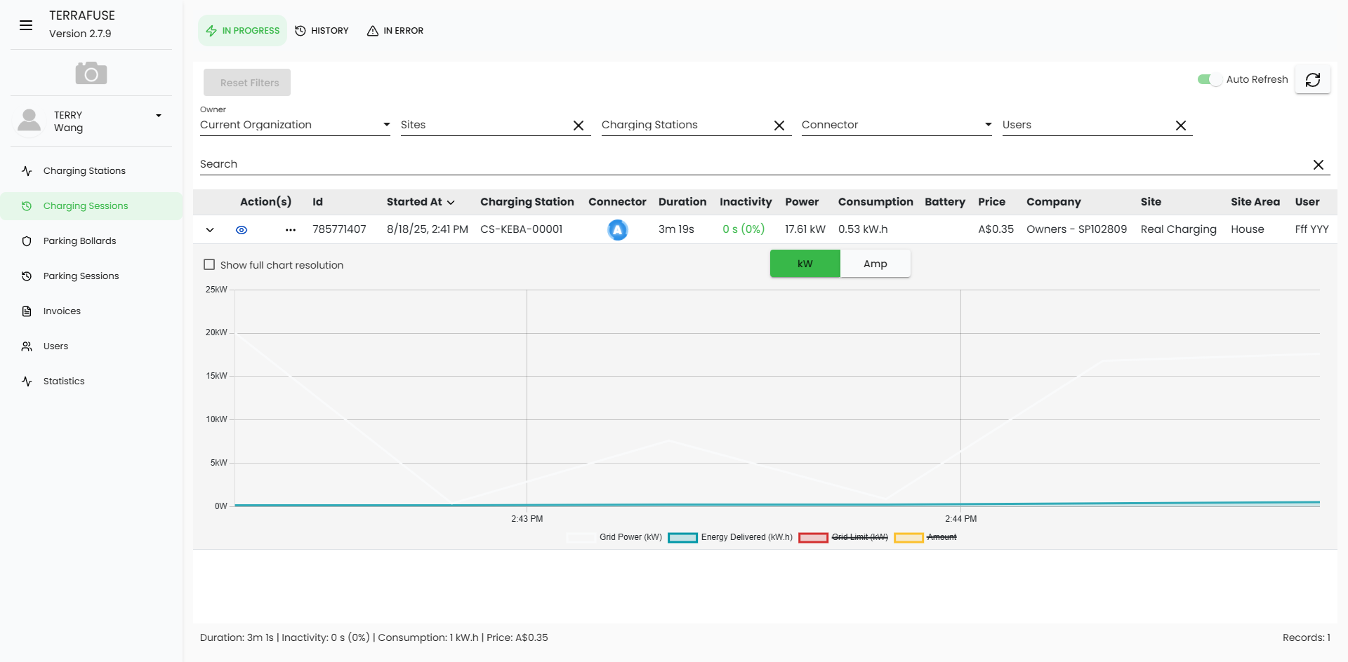 Charging Sessions Page